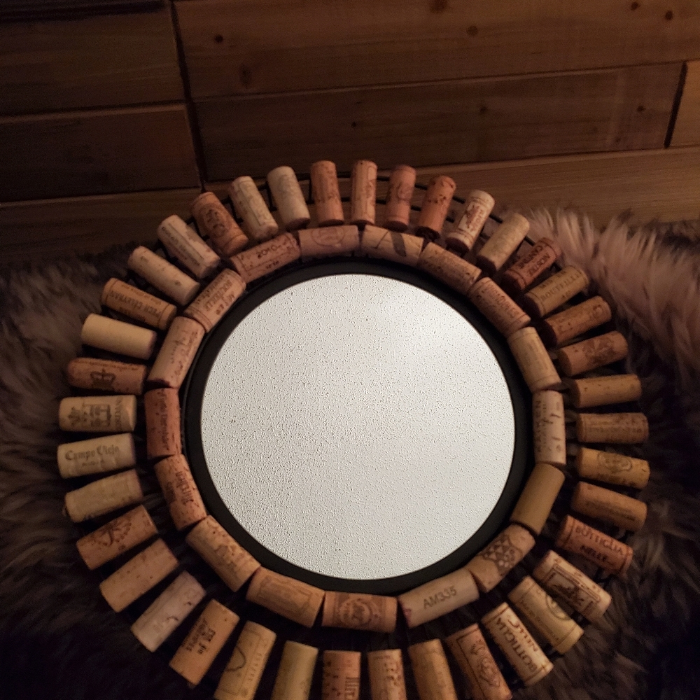 Metal frame mirror with wine corks
